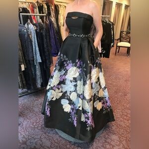 Jovani Black Floral Evening Gown